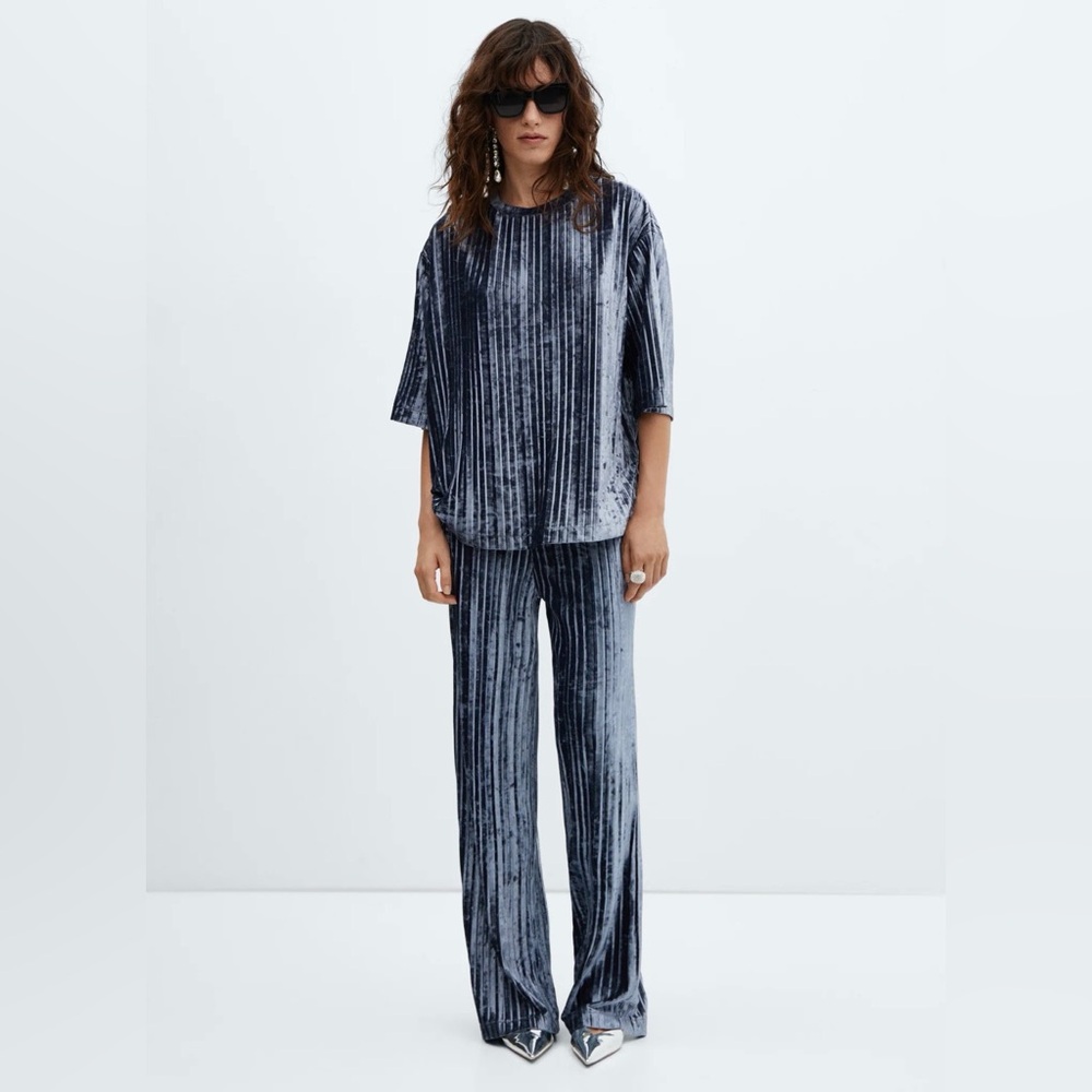 Velvet Striped Two-Piece Set in blue